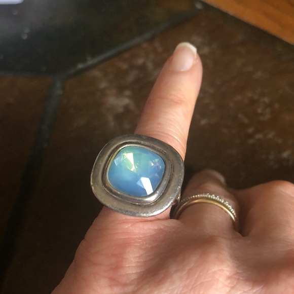 Belgian light blue stone rustic adjustable ring - Picture 2 of 5